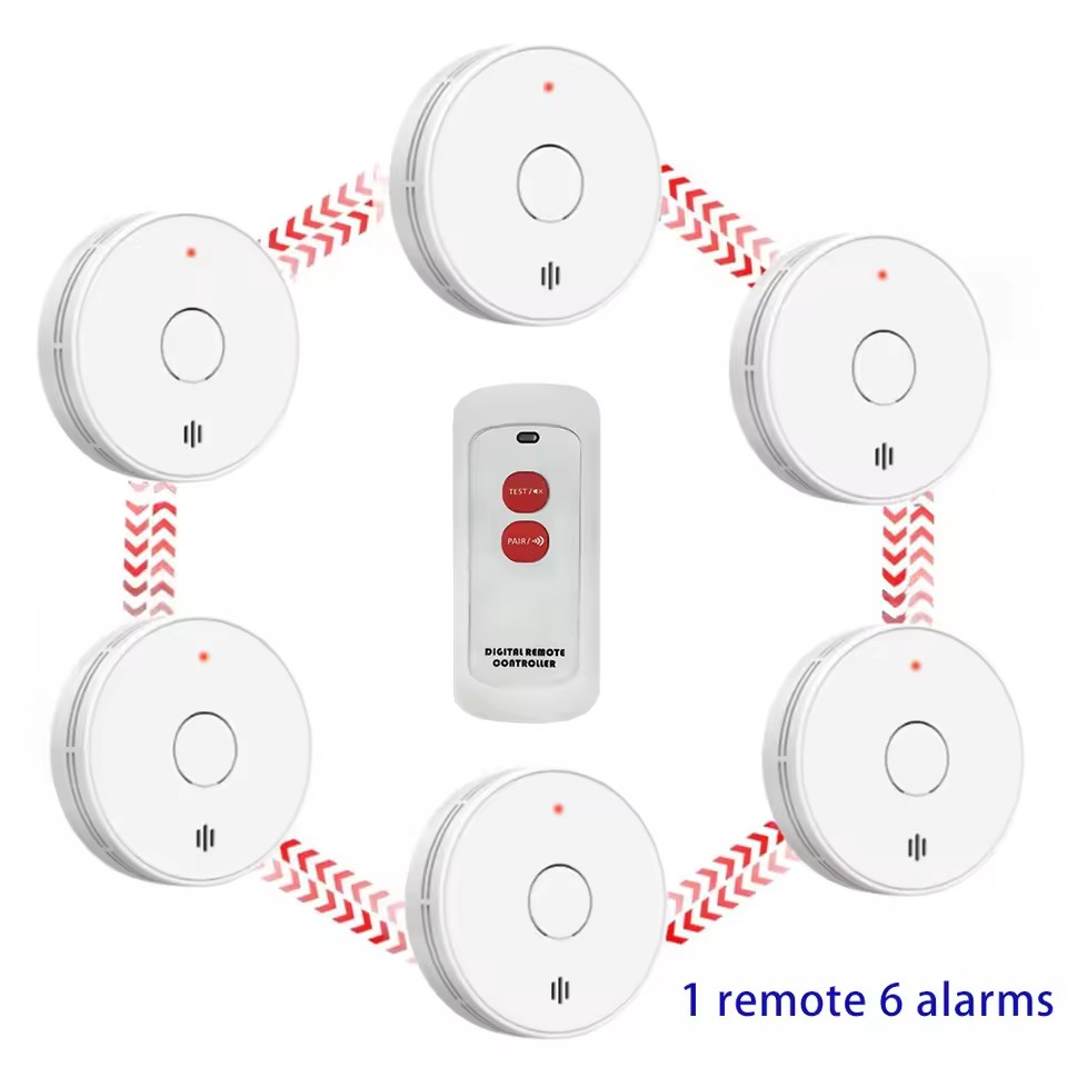 Smoke Detector Interconnected - 10-jähriger, batteriebetriebener, verbundener Rauchmelder/Fernbedienung, verbundener kabelloser